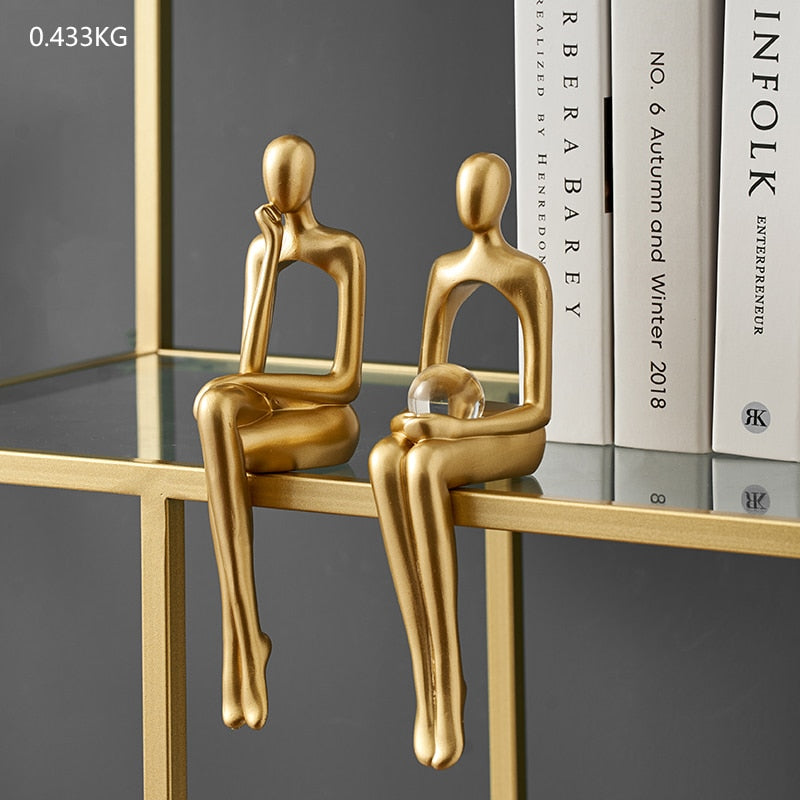 Figurer til interiør moderne boligdekoration Abstrakt skulptur Luksus Stue Dekor Desk tilbehør Gylden figurstatue