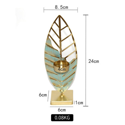 Unique Blue Leaf Candle Holder Home Decoration Accessories Pastoral Style Living Room Tabletop Ornament Metal Candlestick Crafts
