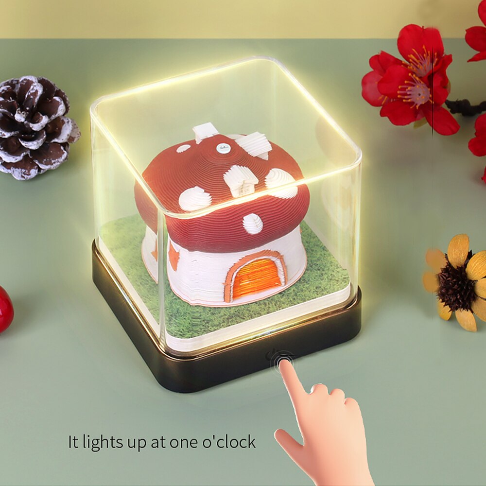 Omoshiroi Block 3D Notepad 2024 Kalenteri Söpö sienikoristeinen LED Memo Pad Office -kalenterit työpöydän sisustus syntymäpäivälahja