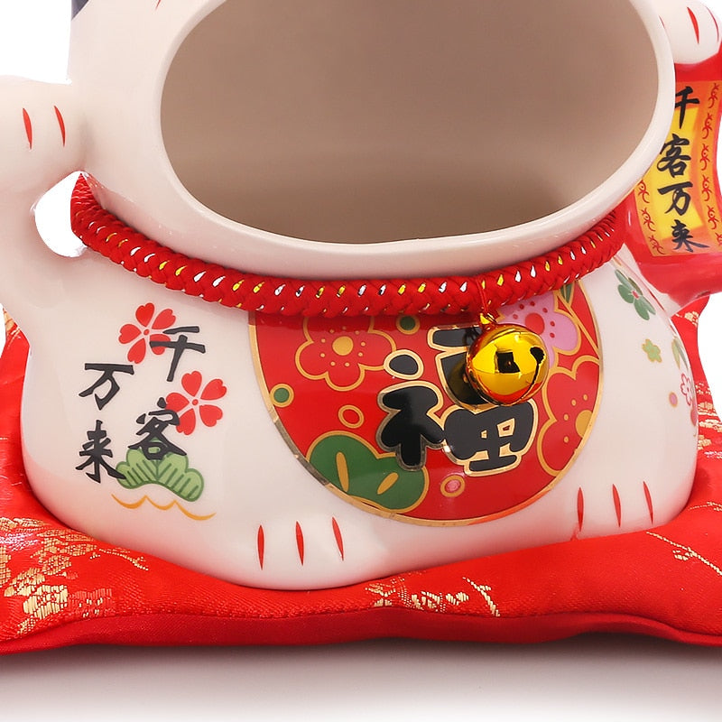 Boîte à bonbons Maneki Neko en céramique de 8 pouces, tirelire chat porte-bonheur, pot de stockage de chat Fortune 