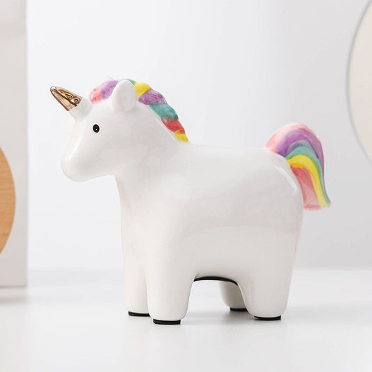 Rainbow Unicorn piggy bank Unicorn horse Ceramic crafts Decoration Children's home desk office decoration children's gifts