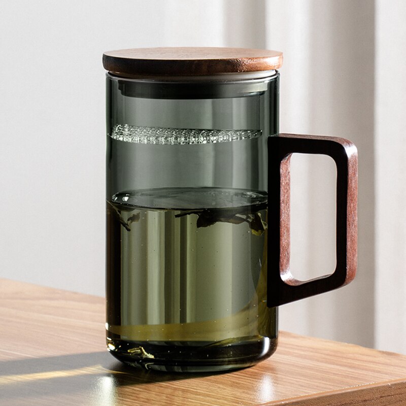 Xícara de chá gianxi com filtro de lua crescente japonês maçaneta de madeira resistente ao calor xícaras de vidro de chá de chá separação de folhas de chá