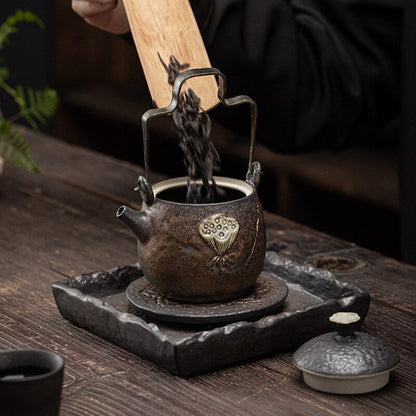 Lotus Pottery Kettle Vintage Teapot Ceremony Set Milk Oolong Tea Tie Guan Yin Jasmine Type Teaware