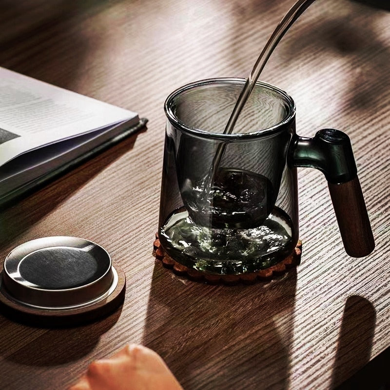 400 ml valnød træhåndtag låg filter glas te cup te vand adskillelse duft