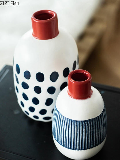 モダンな日本のセラミックフラワー花瓶小さな口径アートフラワーアレンジリビングルームベッドルームデスクトップ花瓶の家の装飾工芸品