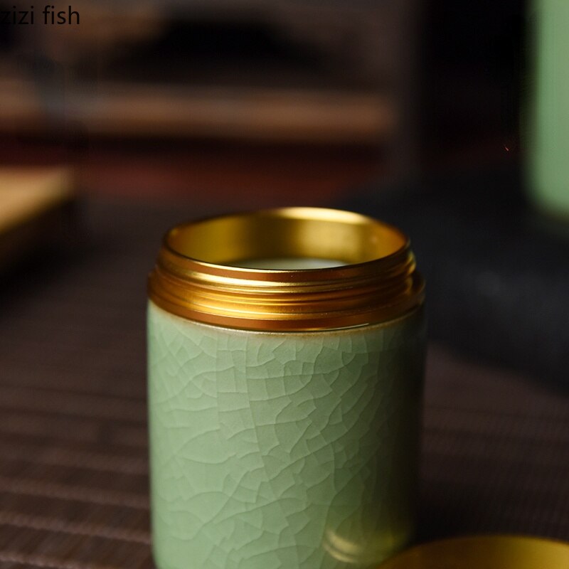 Caddy de chá de cerâmica com tampa de metal chá Chá pode conveniente pequena caixa de chá para recipiente de chá de armazenamento de tanque de chá de chá Jar