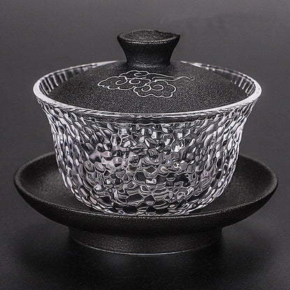 Japansk stil varmebestandig glas gaiwan keramik med dækning teacup te maker husholdning gennemsigtig te skål boutique te sæt