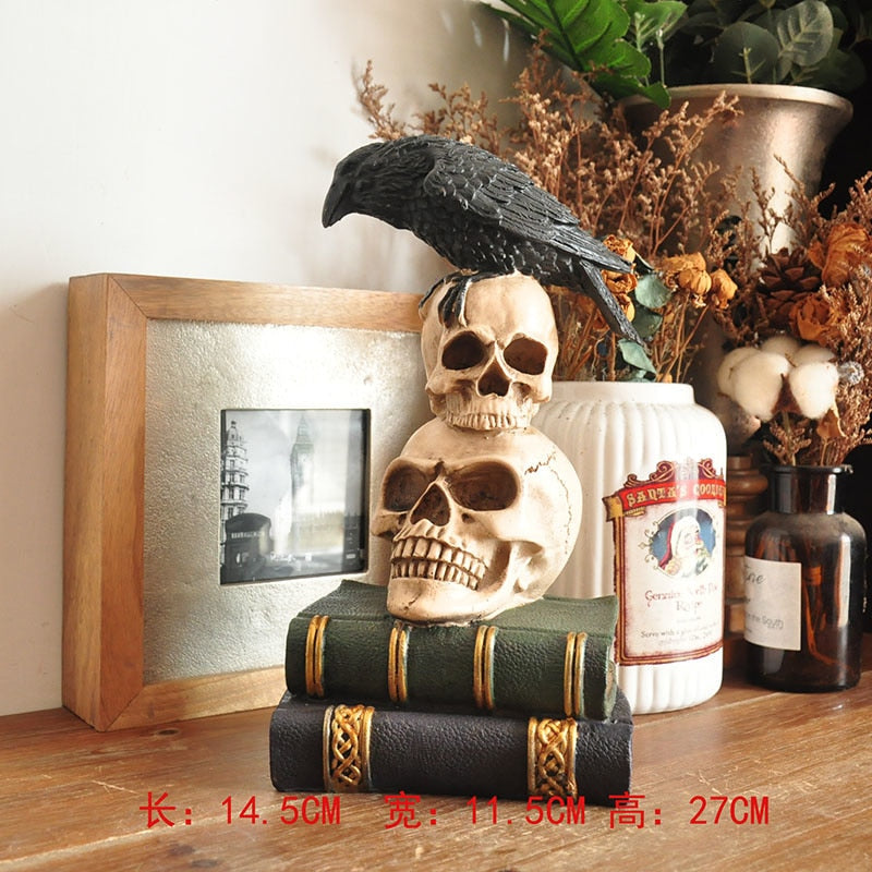 Crânio de fantasma de fantasma vintage pintado à mão Black Witch Desktop Sculpture Diverty Halloween decoração de cerâmica Presente de aniversário