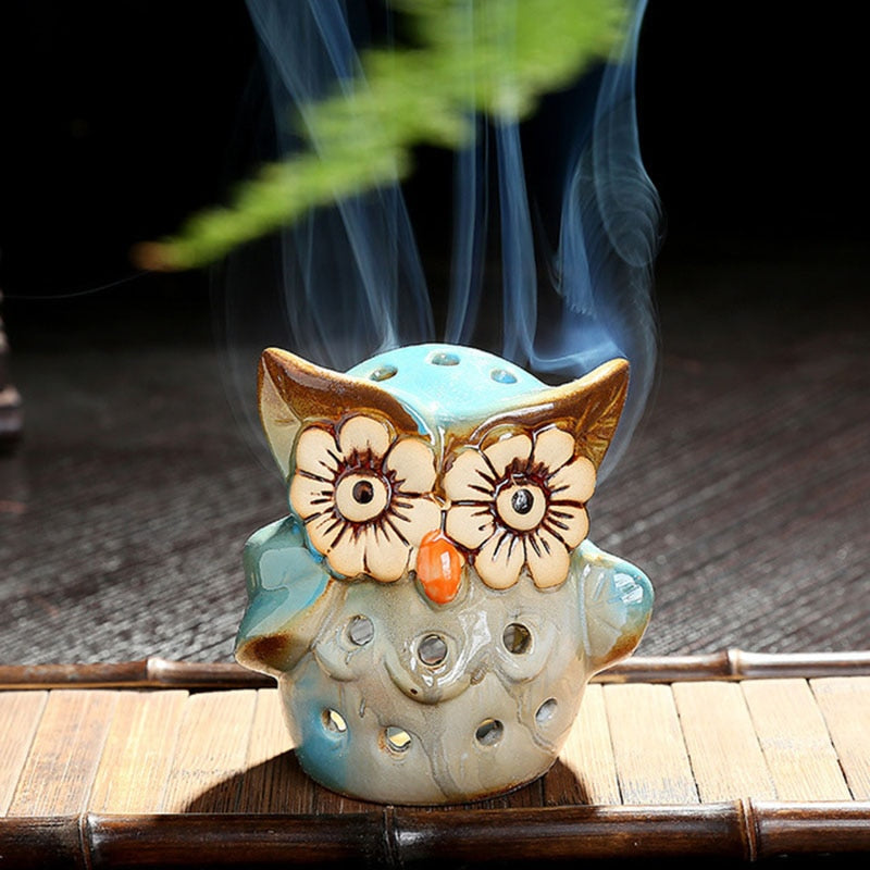 Creux hibou atmosphère brûleur en céramique reflux brûleur d'encens porte-encens décoration de la maison bobine encensoir Bronze vaporisateur d'air