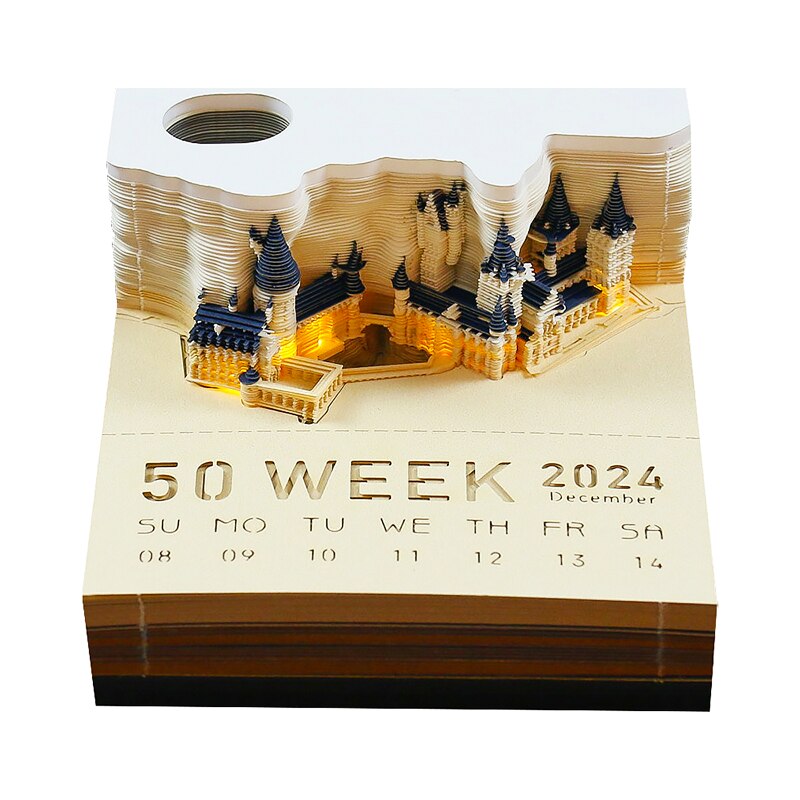 Omoshiroi bloc bloc-notes 3D calendrier 2024 mignon champignon ornement Led bloc-notes calendriers de bureau décoration de bureau cadeau d'anniversaire 