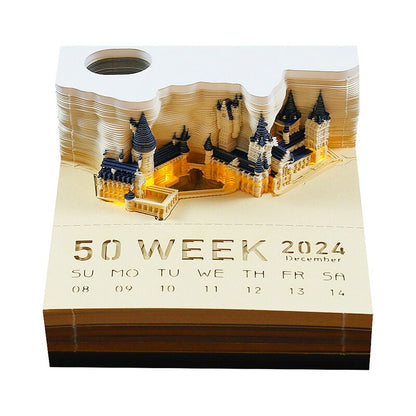 Omoshiroi Block 3D Блокнот 2024 Календарь милый грибный орнамент светодиодный запоминание календари календари календарь на рабочем столе