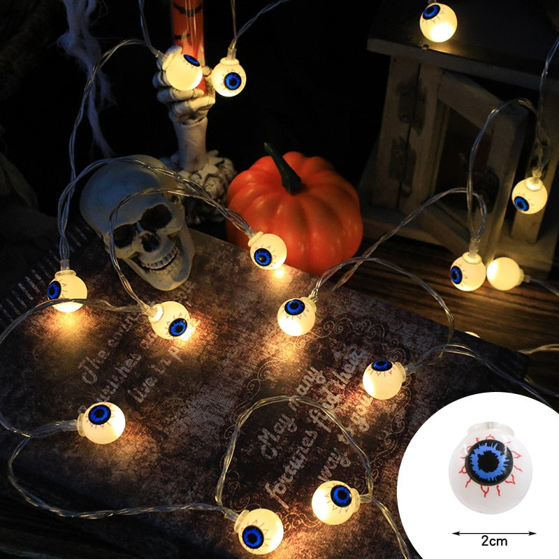1,5 m 10led Halloween Light String Pumpkin Skull Eye Balls Ghost Festival Party Lanterne Trick eller Treat Happy Halloween Day Decor