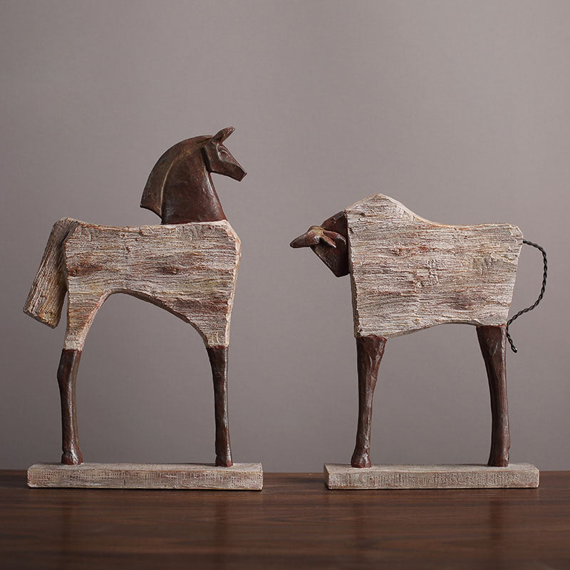 Ornements créatifs en résine, Sculpture d'animal simulé de cheval, route de Grain de bois, artisanat d'art fait à la main, Figurines décoratives 