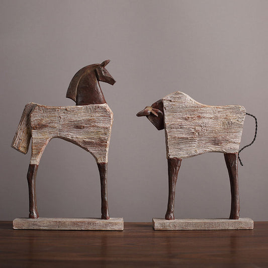 קישוטים של שרף יצירתי סוס סוס מדומה פיסול בעלי חיים עץ גרעין עץ כביש בעבודת יד מלאכות פסלונים דקורטיביים