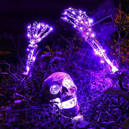 Halloween LED Skeleton Stake Decoration Creepy Skeletons With Lights Groundbreaker Yard Graveyard Decor Realistic Scary Skull