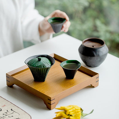 80 מ"ל רטרו נקודת שלג אורן ירוק קרמיקה תה קרמיקה טורן פס יצירתי קערת תה ארקאי עם יצרנית התה גאיוואן קונג פו סט תה