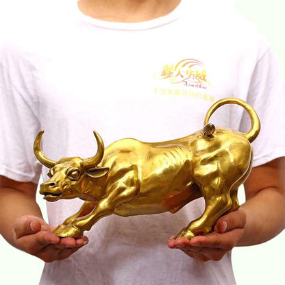 Tembaga Bull Wall Street Lembu Patung Tembaga Cow Cow Mascot Hiasan Pejabat Hiasan Pejabat Kerajinan Hadiah Perniagaan