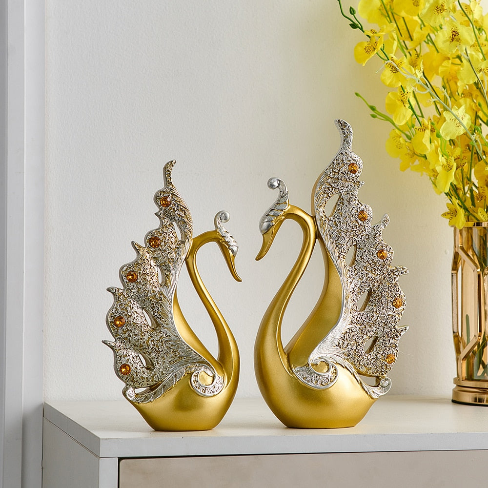 ゴールドアニマルフィギュラインギフトモダンホームデコレーション樹脂の部屋の装飾白鳥の彫像と彫像結婚式の置物デスクアクセサリー