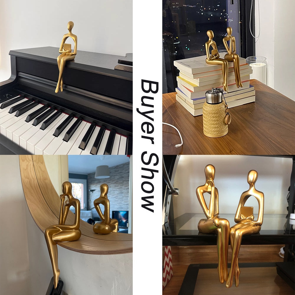 Patung untuk hiasan rumah moden Patung abstrak arca mewah ruang tamu hiasan meja aksesori Golden Figure