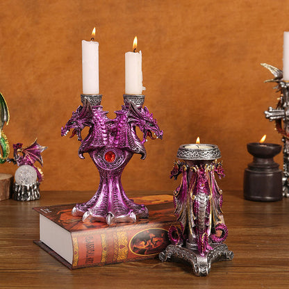 Dragon Candlestick Stand Statue Holder 2 Pcs Lysestænger til te lys dekorativ tema Party Pillar Halloween Haunted House