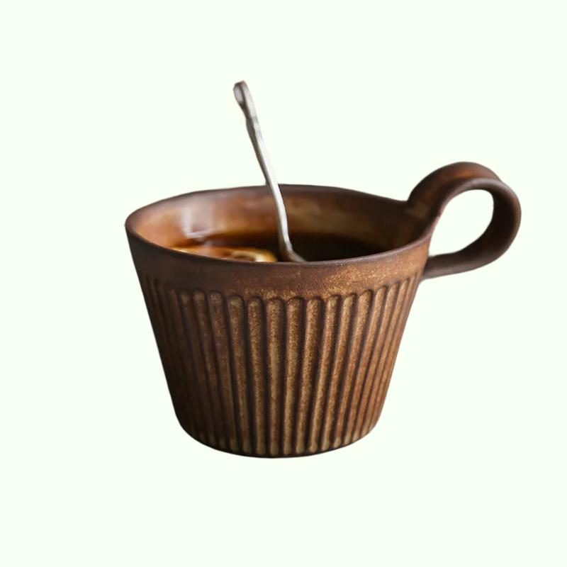 Cawan kopi seramik buatan tangan cawan tembikar retro 320ml susu sarapan pagi cawan panas tahan panas untuk rakan