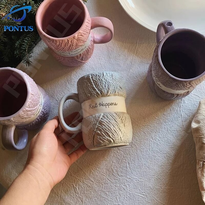 450 ml Bunte Wolle Keramik Tassen mit Griff Kaffee Milch Tee Tassen Hause Büro Drink Porzellan Becher Frühstück Tasse mädchen Geschenke