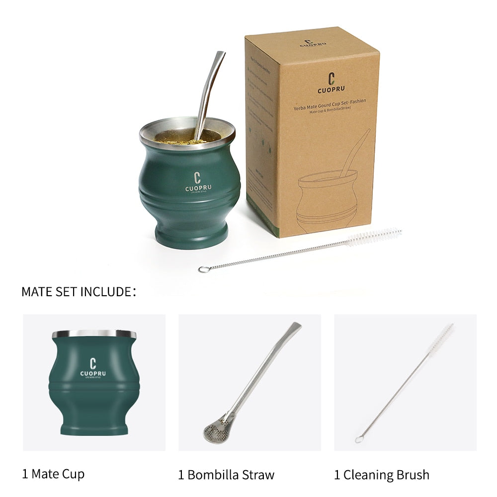 Yerba Mate Tea Cup Double Walled Mate CupとStraw Stainless Steel Yerba Mate set with bombilla yerba mate