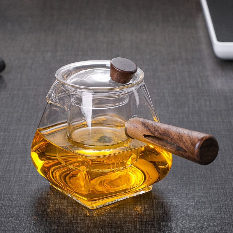 קומקום זכוכית יפנית ידית עץ מרתיח קומקום תה קרמיקה קרמיקה יצרנית תה תה מתקדמת סט תה עמיד בחום 700 מ"ל
