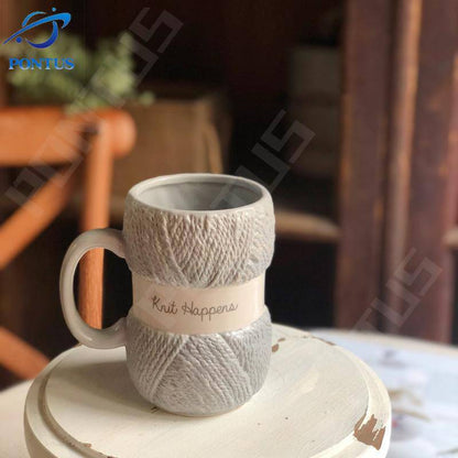 450ML Colorful Wool Ceramics Mugs with Handle Coffee Milk Tea Cups Home Office Drinkware Porcelain Mug Breakfast Cup Girls Gifts