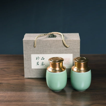 Keramik-Teedose mit Metalldeckel, versiegeltes Glas, Teebox mit Geschenkbox, Teebehälter, Tee-Organizer, Bonbonglas, Aufbewahrungsbehälter, Aufbewahrungsbox