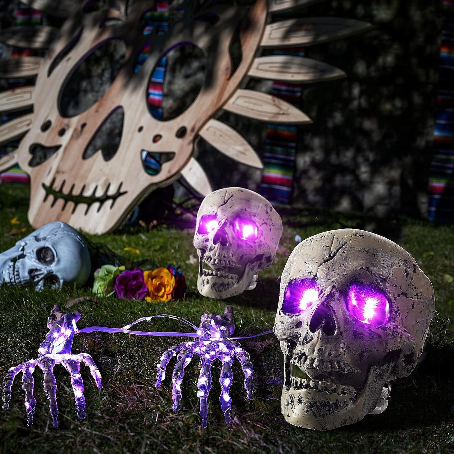 Cadılar Bayramı LED iskelet kazık Dekorasyon Ürpertici İskeletler Işıklar Groundbreaker Yard Mezarlık Dekor Gerçekçi Korkunç Kafatası