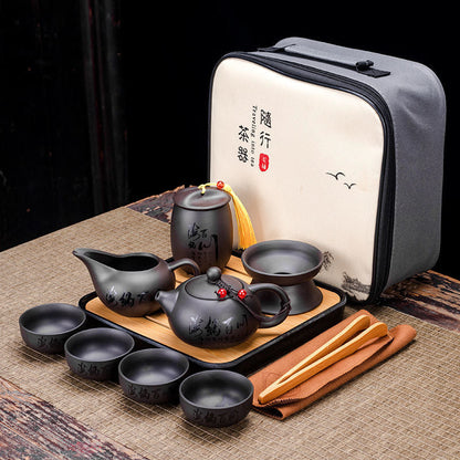 9 PCS Set Teawere diseñador retro fresco arena púrpura cerámica juego de tetera viajar kong fu kit de té porcelana infusor de arena morada