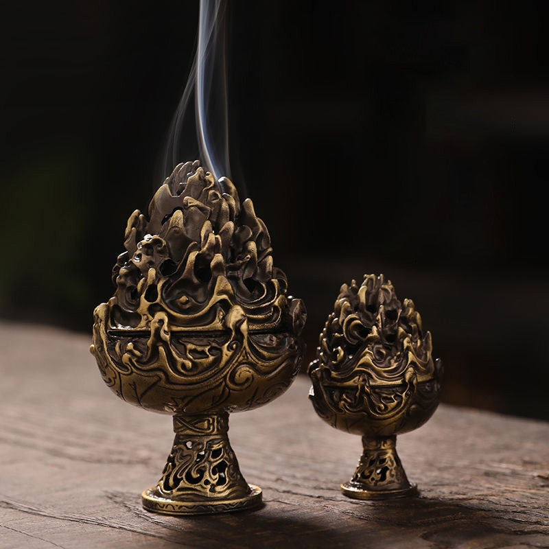 תחושה בודהיסטית סגסוגת פליז קונוס חרוט קטורת צורב ברונזה טקס תה תה קישוט עתיק קישוט ביתי מסורתי