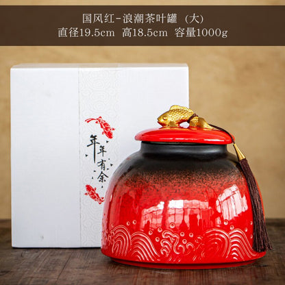 中国のセラミックティー缶大きな気密瓶ティーボックスストレージジャーティーキャディティーコンテナフードオーガナイザーキャンディジャーストレージボトル