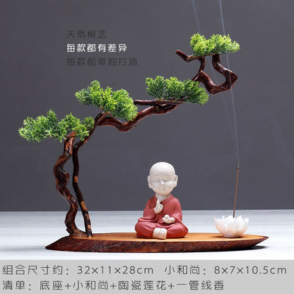 Ny kinesisk stil Desktop Porch Decoration Root Carving Welcome Pine Decorative Art Office rökelsebrännare Dekoration