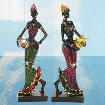 Afrikanska dansande kvinnliga miniatyrfigurer Tribal Lady Statue Sculpture Collectible Art Home Decoration for Office TV Cabinet
