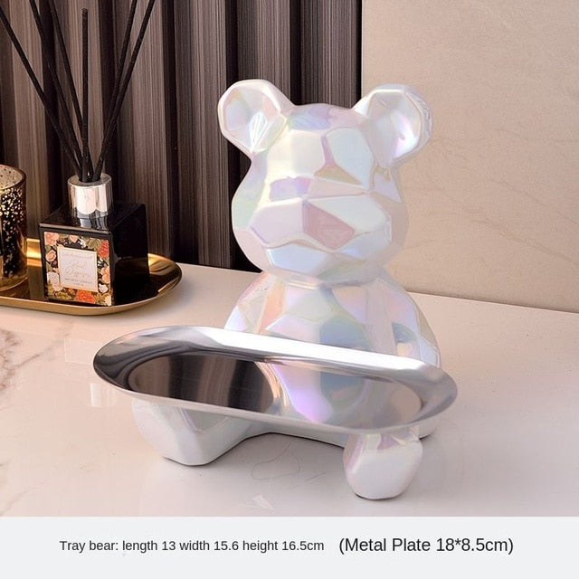 Bentuk geometris keramik state electroplating patung beruang dengan baki bank piggy, permen, kotak penyimpanan kosmetik, dekorasi rak tampilan.