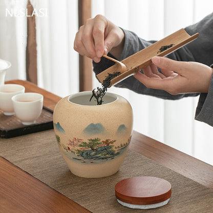 Keramika Čaj Caddy Krajina Vzor Velkokapacitní Zásobník pro domácnost Cestovní sáček na čaj Uzavřená dóza na čaj Kanystr na kávový prášek