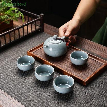 Ke Kiln Chinese Tea Set Teaware Kung Fu Travel Tea Set Presentlåda en tekanna med fyra koppar Evenemangsgåvor Tea Pot and Cup Set