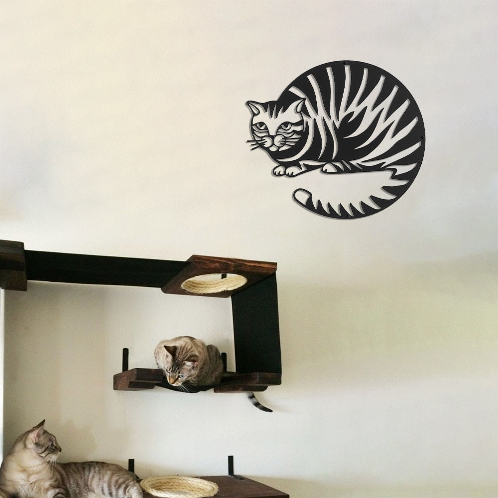 هندسية معدنية القط صورة ظلية الفن جدار ديكور الشنق تسجيل خمر غرفة نوم الديكور ديكور المنزل القطط عاشق هدية
