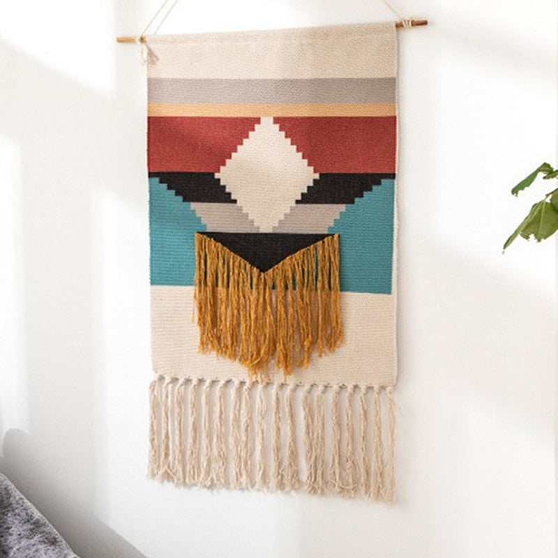 Bohemian Tapestry Macrame Wall Hangings Home Decor Cotton Linned Tassel Håndlavet Vævet geometrisk lærred Kunstbaggrund Tapisserier