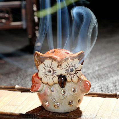 Hollow Owl Atmosphere Burner Keraaminen Takavirta suitsukkeiden polttimen suitsukkeiden haltija Home sisustus Coil Censer Pronze Airvaporaattori