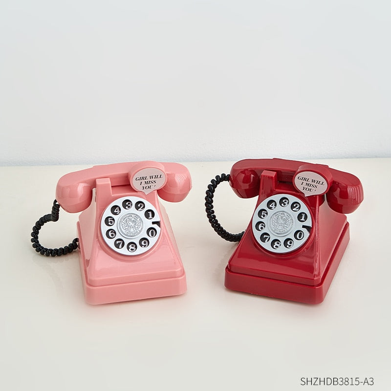 Figurin Hiasan Vintage Telefon Wang Penjimatan Kotak Aksesori Meja Pejabat Klasik Kreatif Piggy Bank Hadiah Ulang Tahun