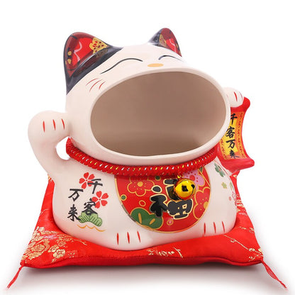 Boîte à bonbons Maneki Neko en céramique de 8 pouces, tirelire chat porte-bonheur, pot de stockage de chat Fortune 