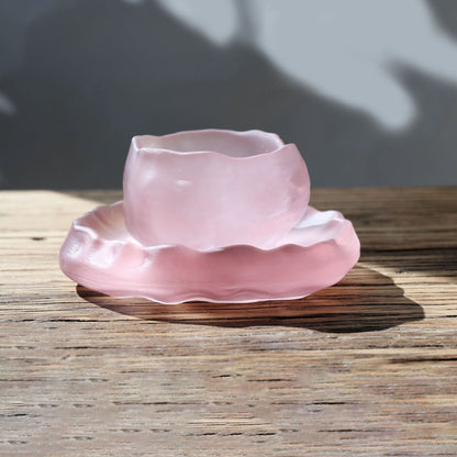 El yapımı cam Japon tarzı ilk kar ustası bardak pembe çay bardakları kung fu fincanları ile pembe fincan