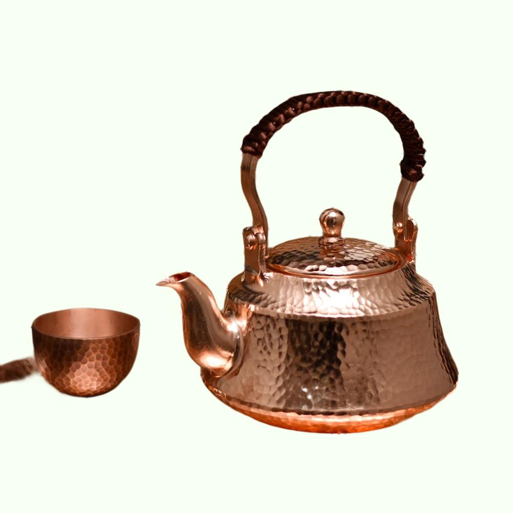 Bouilloire à thé en cuivre pur, théière faite à la main, Pot rétro pour Kung Fu, théière et tasse