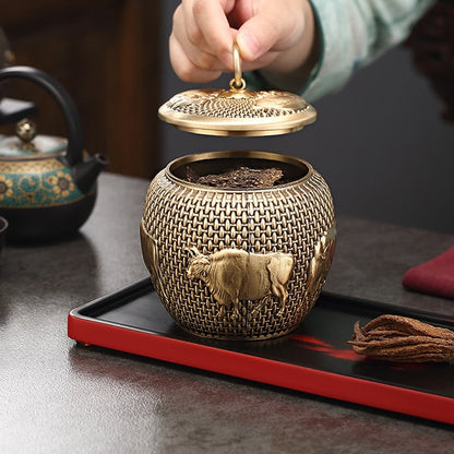 Hafif Lüks Pirinç Çaydanlık Ev Çay Poşeti Saklama Kabı El Yapımı Sanat Demlik Pu'er Çay Saklama Potu Oturma Odası Dekorasyon