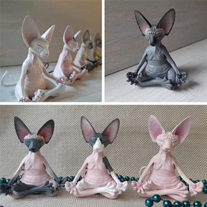 Sphynx Cat Mediting Collectible Figures Miniature Buddha Cat Figure Animal Model Doll Toys Hairless Cat Figure Home Decor