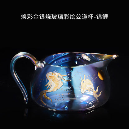 זכוכית צבעונית גאיוואן כוס תה עמידה בחום קערת תה מעבה ספל תה כוס הוגן סט דליפת תה קונג פו תה סט טורין ספל קפה