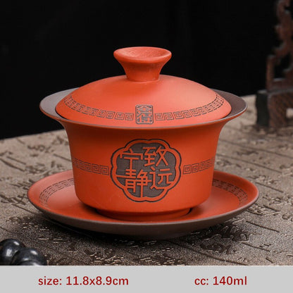 Cadena de alta calidad Clay Gaiwán Cabricante de té portátil hecho a mano Tradición china Tazón de té tafup y platillo